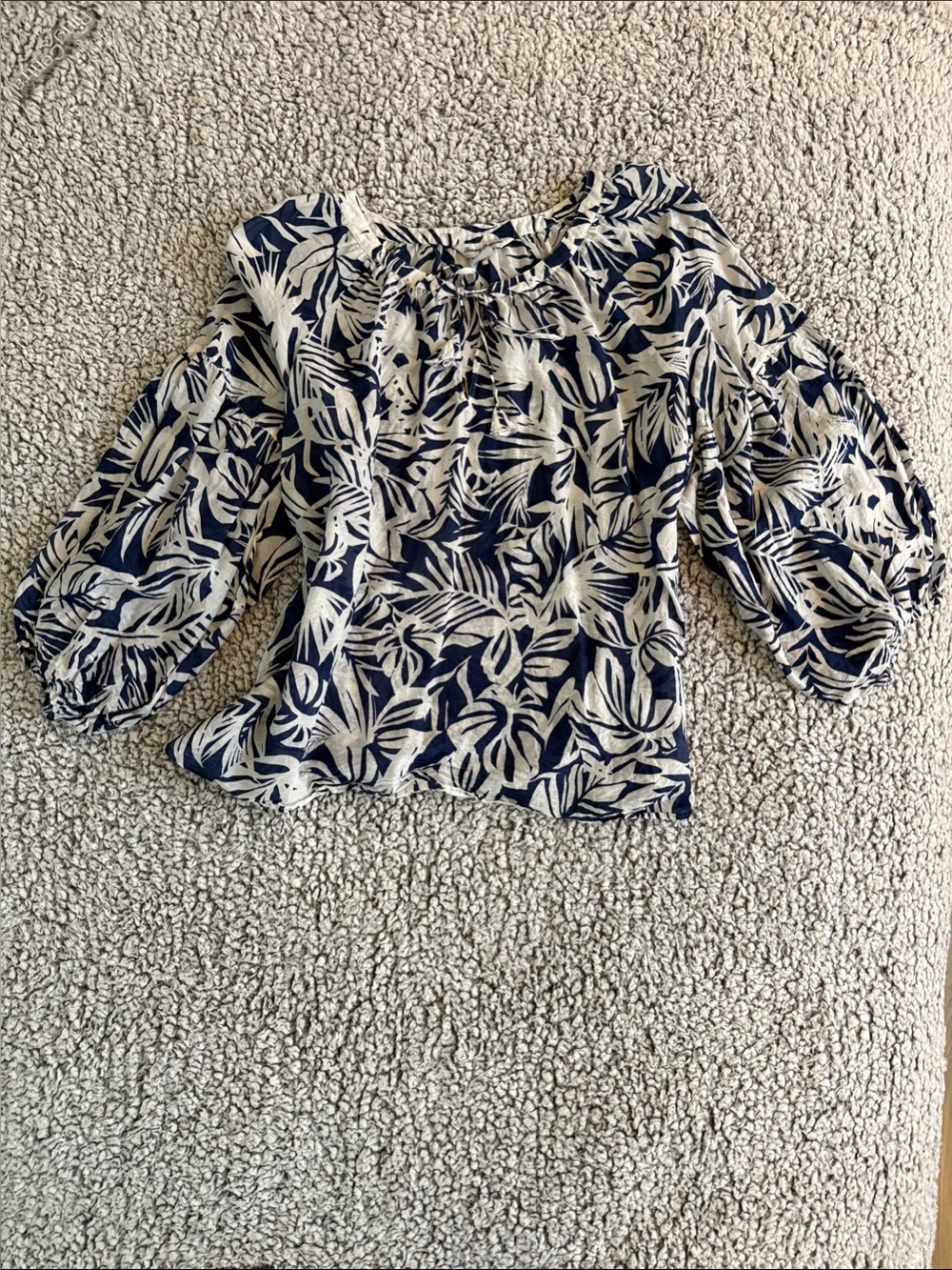 Tommy Bahama Navy and White Tropical Peasant Blouse